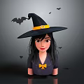 Witch Themed Game And Movie Character With Black Hat Yellow Belt And Bats