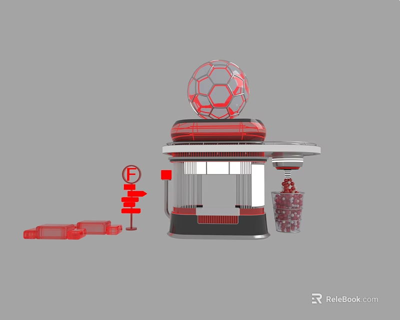 Red Spherical Topped Pavilion Structure With Transparent Walls And Red Seats 3d model 