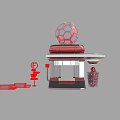 Red Spherical Topped Pavilion Structure With Transparent Walls And Red Seats