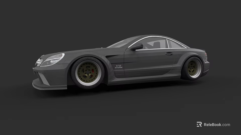 Gray Two Door Sports Car With Wide Body And Large Alloy Wheels 3d model 
