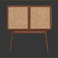 Modern Wooden Cabinet With Woven Rattan Doors And Slender Legs For Home Decor
