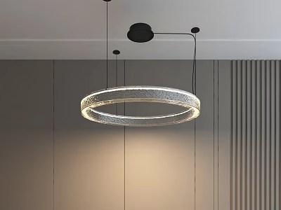 Circular Modern Illuminated Pendant Light Hanging From Ceiling In Minimalist Room 3d model