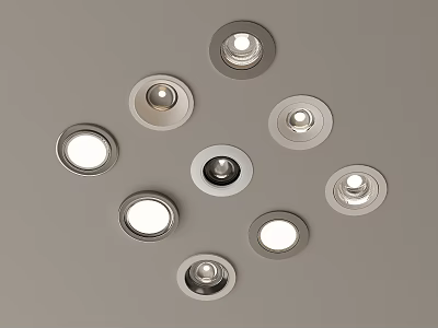 Stylish Recessed Ceiling Lights With Silver Trim On Grey Ceiling Surface 3d model