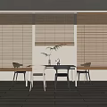 Light Wooden Bamboo Blinds In Modern Dining Room Interior With Natural Light And Minimalist Furniture