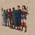Game And Movie Superhero Characters In Iconic Costumes Standing Together In Line