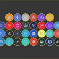 Colorful Circular Electronic Device Control Icons With Various Colors And Symbols