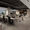 Modern Public Office Space With Open Layout Workstations Computers And Large Windows 3d model