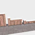 Outdoor Red Brick Wall Structures With Varying Heights And Gray Stone Pavement