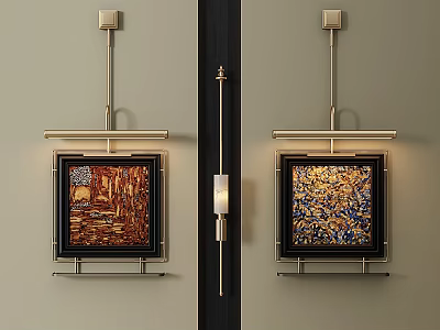 Elegant Abstract Painting Art With Decorative Frame And Wall Lighting 3d model