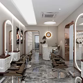 Modern Hairdressing Salon Interior With Round Mirrors Styling Chairs And Workstations