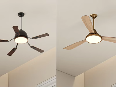 Modern Design Ceiling Fan Light With Wooden Blades Black Metal And Gold Frame 3d model