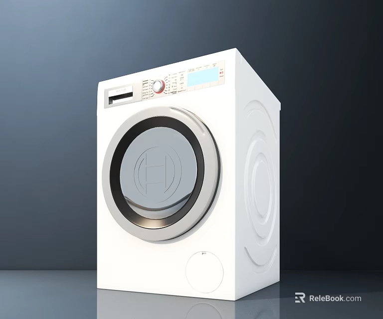 White Front Loading Washing Machine With Digital Display Control Panel And Modern Design 3d model 