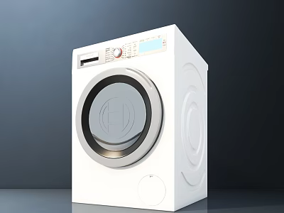 White Front Loading Washing Machine With Digital Display Control Panel And Modern Design 3d model