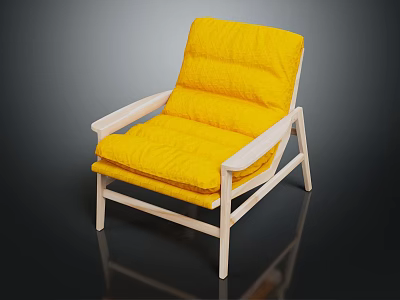 Modern Yellow Armchair With Light Wood Frame And Comfortable Padded Cushions 3d model