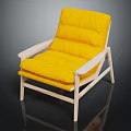 Modern Yellow Armchair With Light Wood Frame And Comfortable Padded Cushions