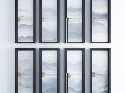 New Chinese Style Flat Door Glass Door Combination model