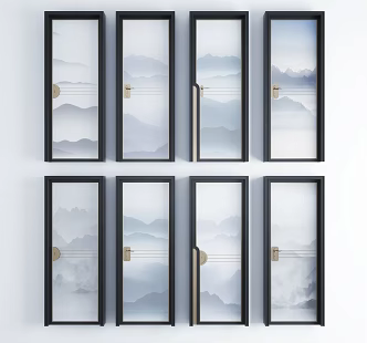 New Chinese Style Flat Door Glass Door Combination 3d model