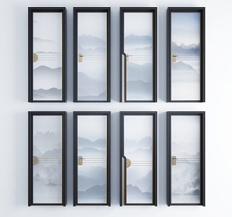 New Chinese Style Flat Door Glass Door Combination 3d model