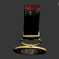 Decorative Golden Circular Household Item With Black Patterned Lanyard And Artistic Details