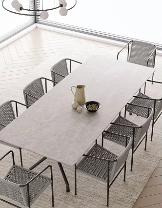 Modern outdoor dining table and chair combination 3d model