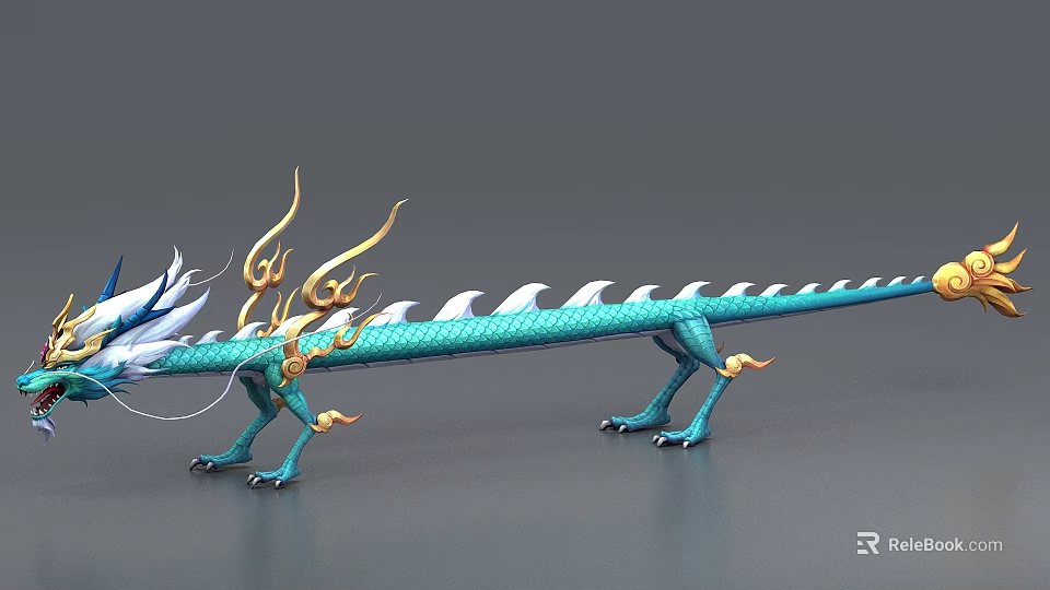 Turquoise Mythical Dragon 3D Model With Golden Accents And Detailed Scales 3d model 