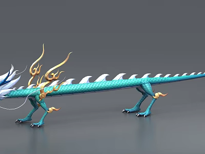 Turquoise Mythical Dragon 3D Model With Golden Accents And Detailed Scales 3d model