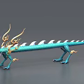 Turquoise Mythical Dragon 3D Model With Golden Accents And Detailed Scales