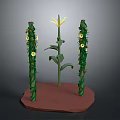 Central Yellow Flower Plant With Green Leaves And Side Vines On Red Base