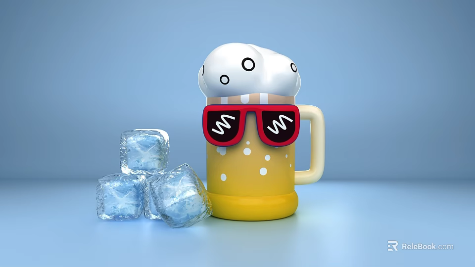Beer Mug Inflatable With Red Sunglasses White Foam And Ice Cubes 3d model 