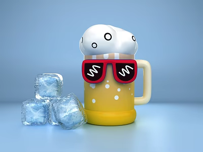 Beer Mug Inflatable With Red Sunglasses White Foam And Ice Cubes 3d model