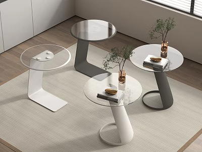 Modern Minimalist Coffee Tables With Glass Tops White And Gray Frames With Plants And Books 3d model