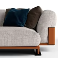 Modern Sectional Sofa with Light Gray Upholstery Navy Blue and Brown Cushions Wooden Frame