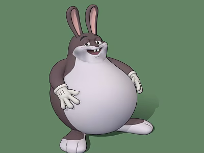 Chubby Cartoon Rabbit Game Movie Character With Large Ears White Belly And Gloves 3d model