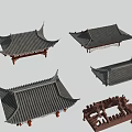 Traditional Chinese Roof Components with Wooden Frames and Tile Designs in Various Styles