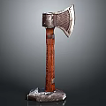 Vintage Decorative Axe With Wooden Handle And Metal Head On Base