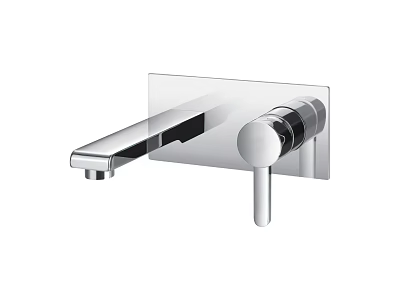 Modern Chrome Wall Mounted Faucet with Sleek Spout and Round Handle Design 3d model