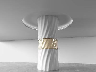 White Column With Wavy Texture And Golden Decorative Band In Modern Interior 3d model