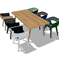 Modern Wooden Dining Table Set With Multi Colored Chairs And Stylish Design 3d model