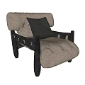 Comfortable Single Sofa With Beige Padded Seat Black Wooden Frame And Striped Cushion