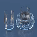 Elegant Transparent Crystal Wine Bottle and Glasses with Decorative Base Design
