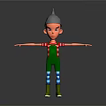Cartoon Character With Gray Pointed Hat Red Striped Shirt Green Overalls And Arms Outstretched
