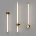 Modern Wall Sconces with Golden Metal Bases and Long White Tube Lights on Grey Wall