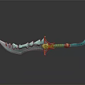 Fantasy Decorative Sword with Blue Serrated Blade Golden Hilt and Green Handle