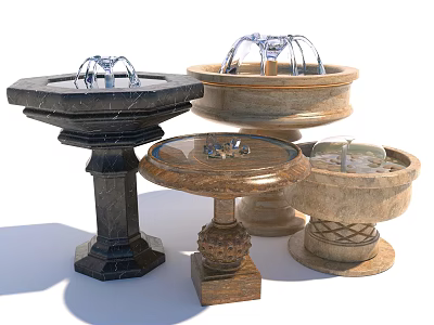 Stylish Garden Fountains With Stone Bases And Decorative Water Spouts For Outdoor Decor 3d model