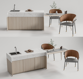 Modern Dining Table and Chair Combination Nakajima Bar Table and Chair 3d model