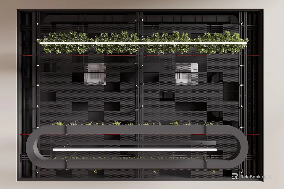 Modern Ceiling Design With Green Plants And Structures 3d model