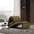 Olive Green Leather Leisure Chair Modern Curved Design With Glass Side Table Candle Floor Lamp