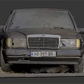 Old Rusty Car Display Model On Platform With Weathered Body And Wheels
