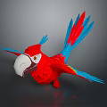 Colorful Red Parrot With Blue Wings And Tail Feathers In Flying Pose