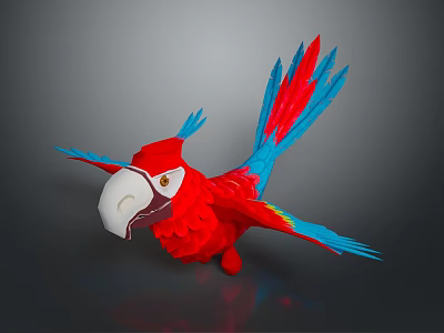Colorful Red Parrot With Blue Wings And Tail Feathers In Flying Pose 3d model
